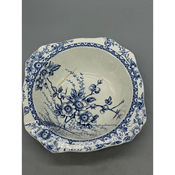 Antique midway decor Alfred Meakin England Blue & White Floral Soup Bowl READ - Picture 2 of 8